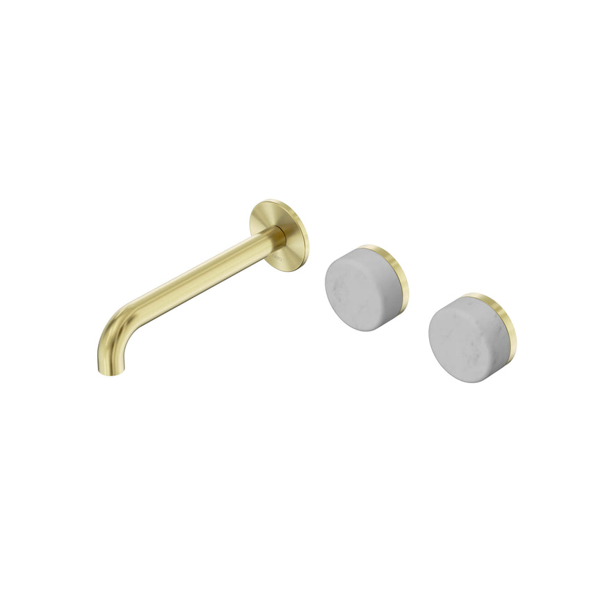 Nero Serenity Wall Basin Set 185mm Offset Spout With Carrara Handle Brushed Gold Tapware Nero Default Title