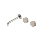 Nero Serenity Wall Basin Set 185mm Offset Spout With Rome Travertine Handle Brushed Nickel