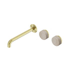 Nero Serenity Wall Basin Set 220mm Offset Spout With Rome Travertine Handle Brushed Gold