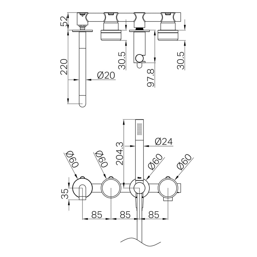Nero Serenity Progressive Shower System With Spout With Carrara Handle And Slim Shower Brushed Nickel Tapware Nero