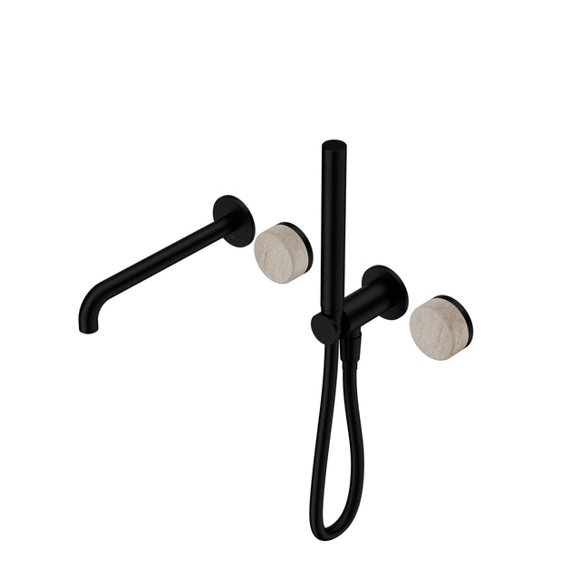 Nero Serenity Progressive Shower System With Spout With Rome Travertine Handle And Slim Shower Matte Black Tapware Nero Default Title