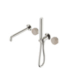 Nero Serenity Progressive Shower System With Spout With Rome Travertine Handle And Slim Shower Brushed Nickel