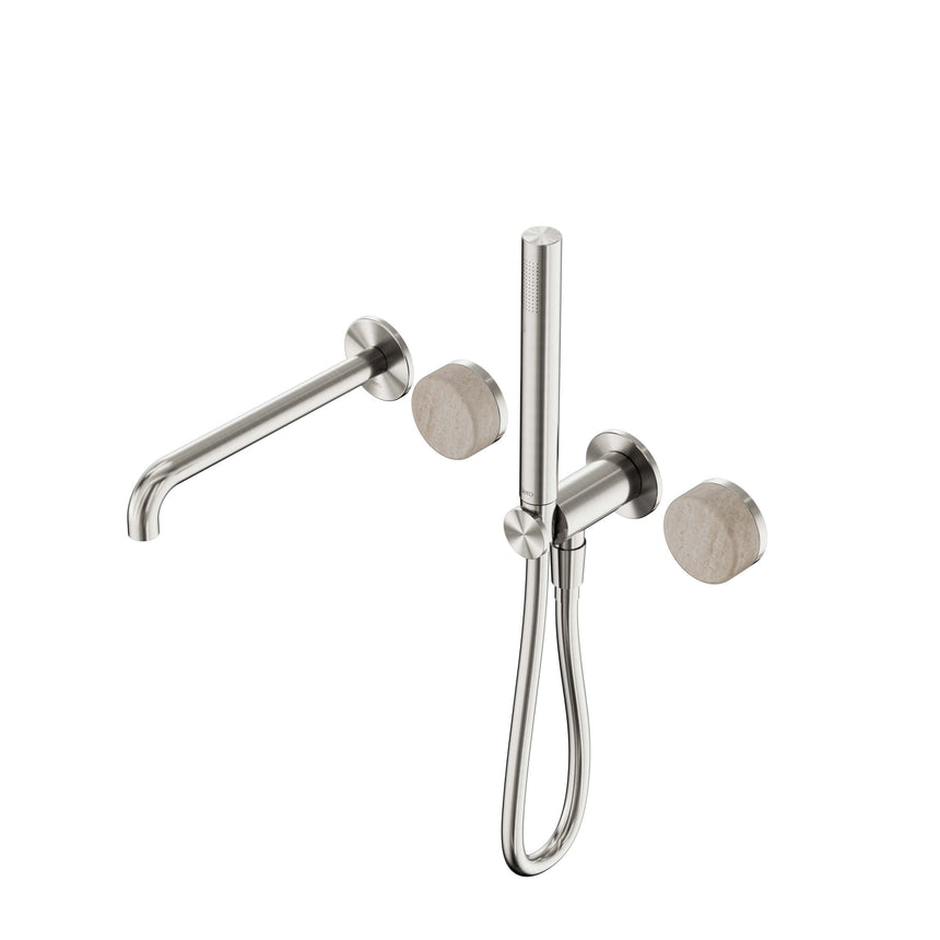 Nero Serenity Progressive Shower System With Spout With Rome Travertine Handle And Slim Shower Brushed Nickel Tapware Nero Default Title