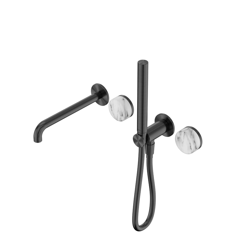 Nero Serenity Progressive Shower System With Spout With Arabescato Corchia Handle And Slim Shower Gun Metal Tapware Nero Default Title