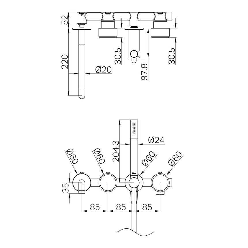 Nero Serenity Progressive Shower System With Spout With Metal Handle And Slim Shower Brushed Bronze Tapware Nero