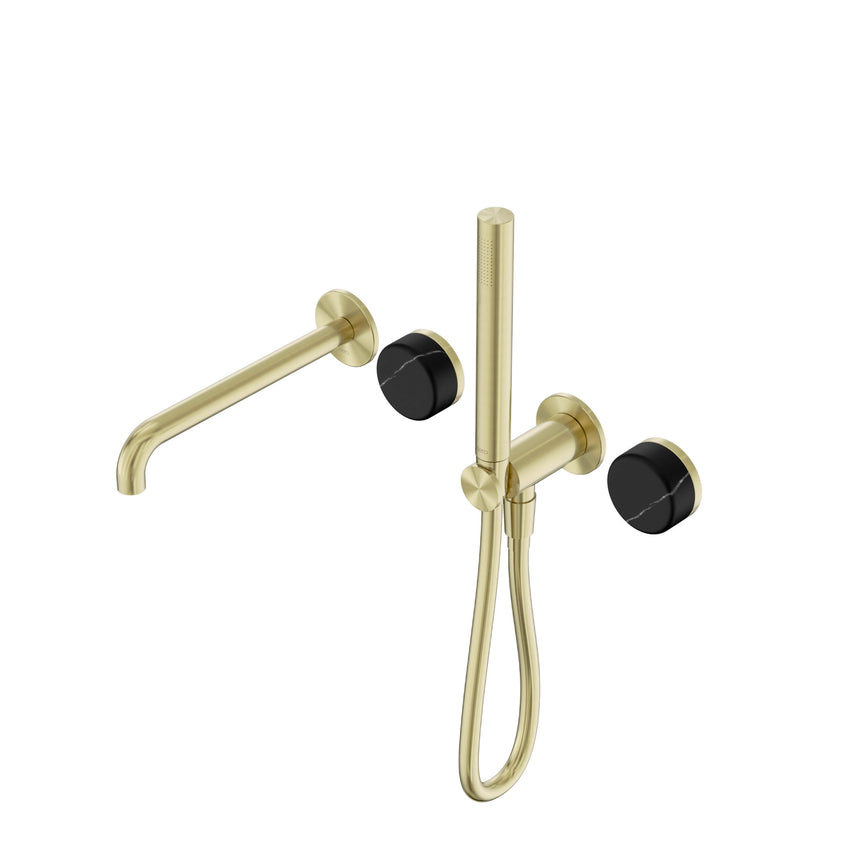 Nero Serenity Progressive Shower System With Spout With Marquina Black Handle And Slim Shower Brushed Gold Tapware Nero Default Title