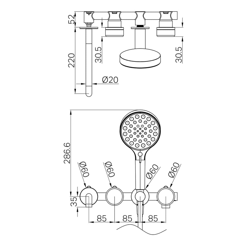 Nero Serenity Progressive Shower System With Spout With Carrara Handle And Nero Serenity Hand Shower Brushed Nickel Tapware Nero