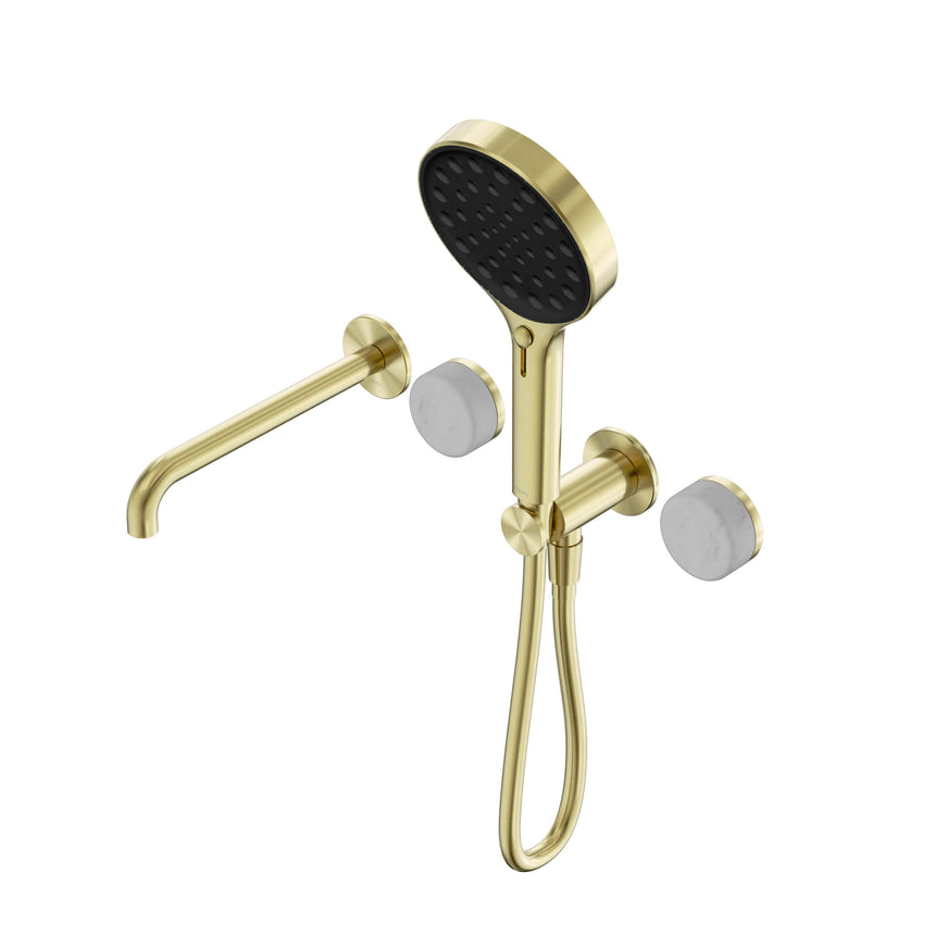 Nero Serenity Progressive Shower System With Spout With Carrara Handle And Nero Serenity Hand Shower Brushed Gold Tapware Nero Default Title
