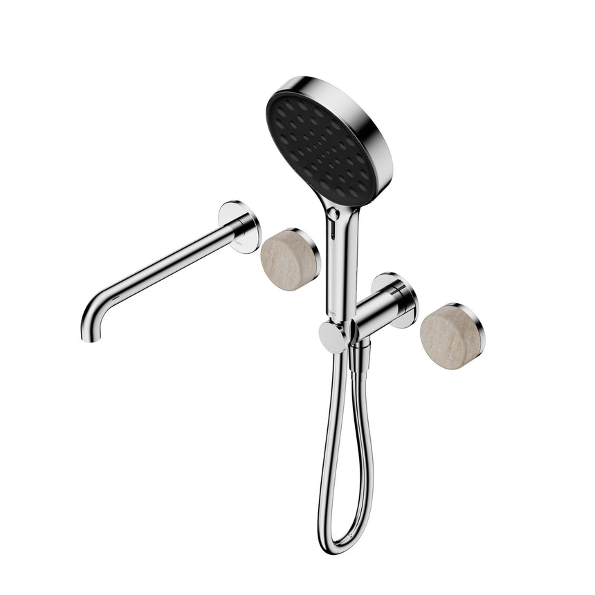 Nero Serenity Progressive Shower System With Spout With Rome Travertine Handle And Nero Serenity Hand Shower Chrome Tapware Nero Default Title