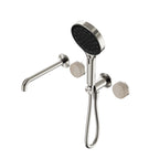 Nero Serenity Progressive Shower System With Spout With Rome Travertine Handle And Nero Serenity Hand Shower Brushed Nickel