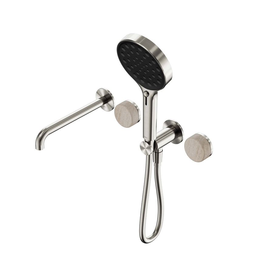 Nero Serenity Progressive Shower System With Spout With Rome Travertine Handle And Nero Serenity Hand Shower Brushed Nickel Tapware Nero Default Title