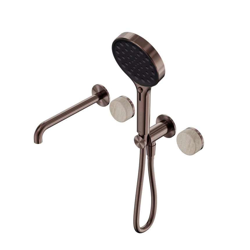 Nero Serenity Progressive Shower System With Spout With Rome Travertine Handle And Nero Serenity Hand Shower Brushed Bronze Tapware Nero Default Title