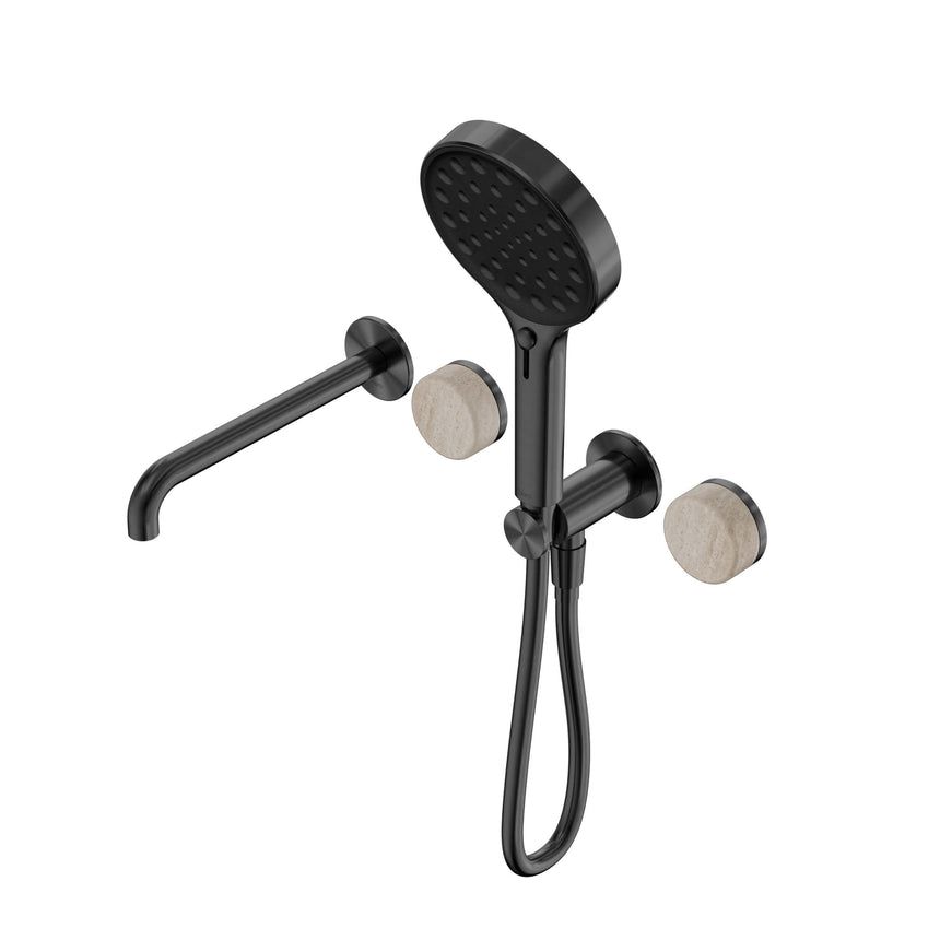 Nero Serenity Progressive Shower System With Spout With Rome Travertine Handle And Nero Serenity Hand Shower Gun Metal Tapware Nero Default Title