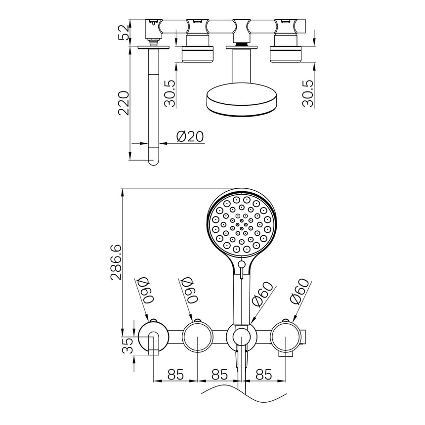 Nero Serenity Progressive Shower System With Spout With Rome Travertine Handle And Nero Serenity Hand Shower Gun Metal Tapware Nero