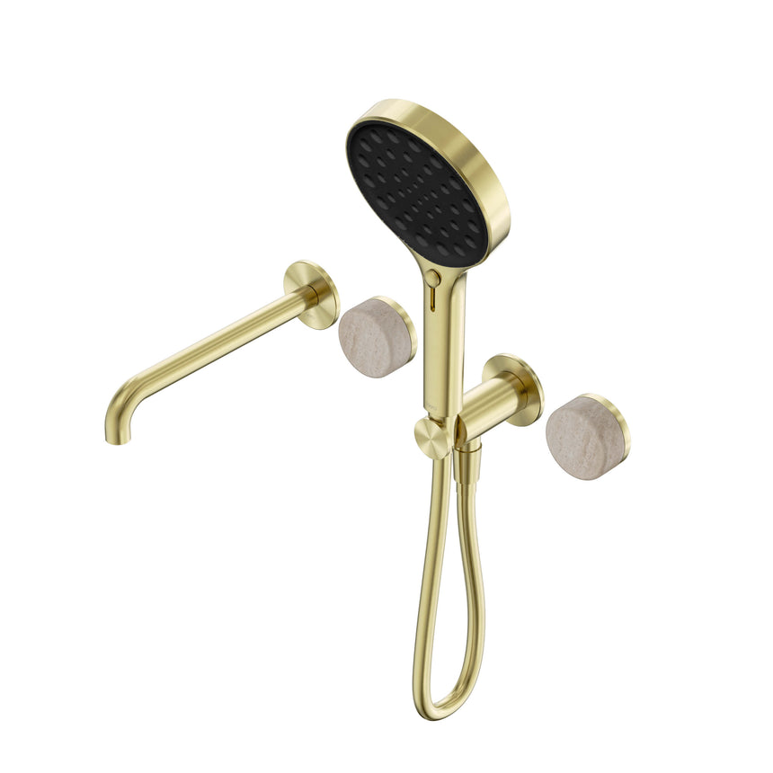 Nero Serenity Progressive Shower System With Spout With Rome Travertine Handle And Nero Serenity Hand Shower Brushed Gold Tapware Nero Default Title