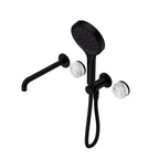 Nero Serenity Progressive Shower System With Spout With Arabescato Corchia Handle And Nero Serenity Hand Shower Matte Black