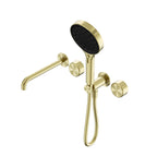 Nero Serenity Progressive Shower System With Spout With Metal Handle And Nero Serenity Hand Shower Brushed Gold