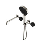 Nero Serenity Progressive Shower System With Spout With Marquina Black Handle And Nero Serenity Hand Shower Brushed Nickel