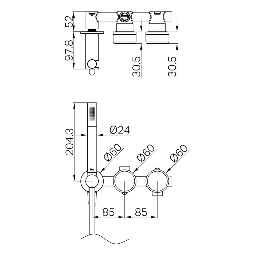 Nero Serenity Progressive Shower System With Carrara Handle And Slim Shower Brushed Bronze Tapware Nero
