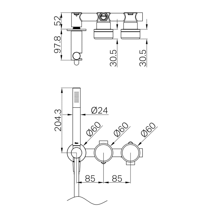 Nero Serenity Progressive Shower System With Rome Travertine Handle And Slim Shower Brushed Bronze Tapware Nero