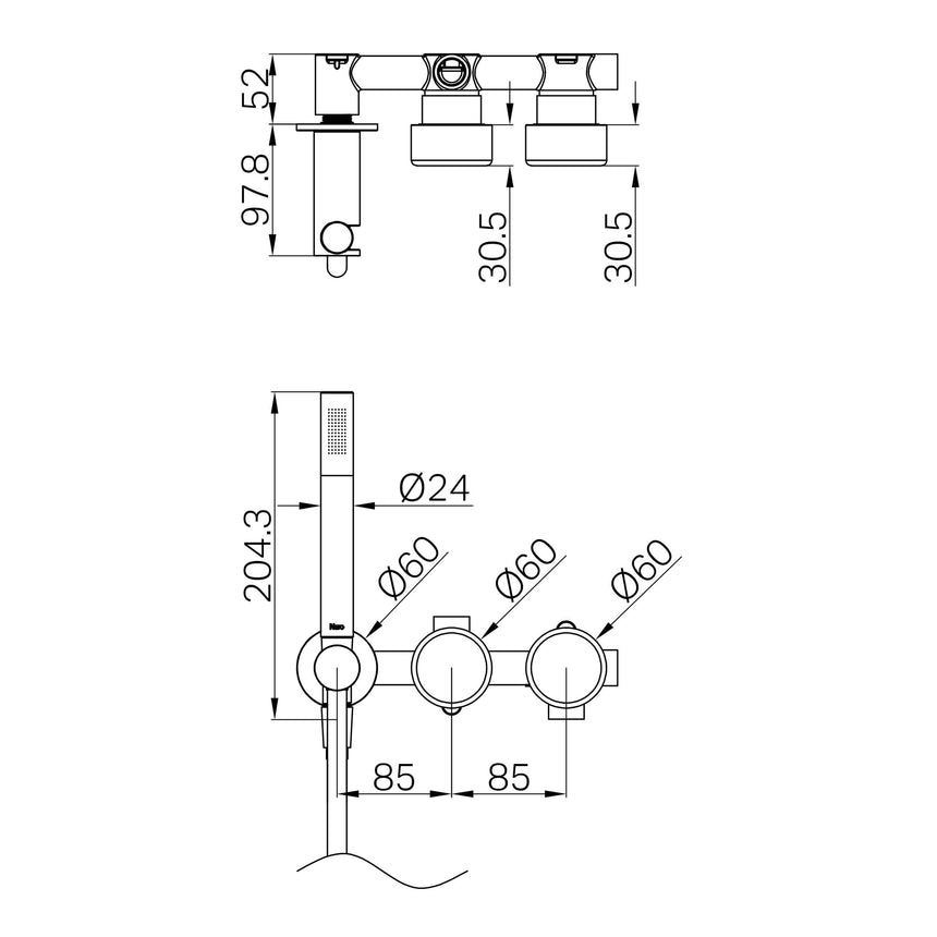Nero Serenity Progressive Shower System With Metal Handle And Slim Shower Brushed Nickel Tapware Nero