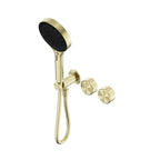 Nero Serenity Progressive Shower System With Metal Handle And Nero Serenity Hand Shower Brushed Gold