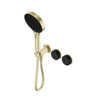Nero Serenity Progressive Shower System With Marquina Black Handle And Nero Serenity Hand Shower Brushed Gold