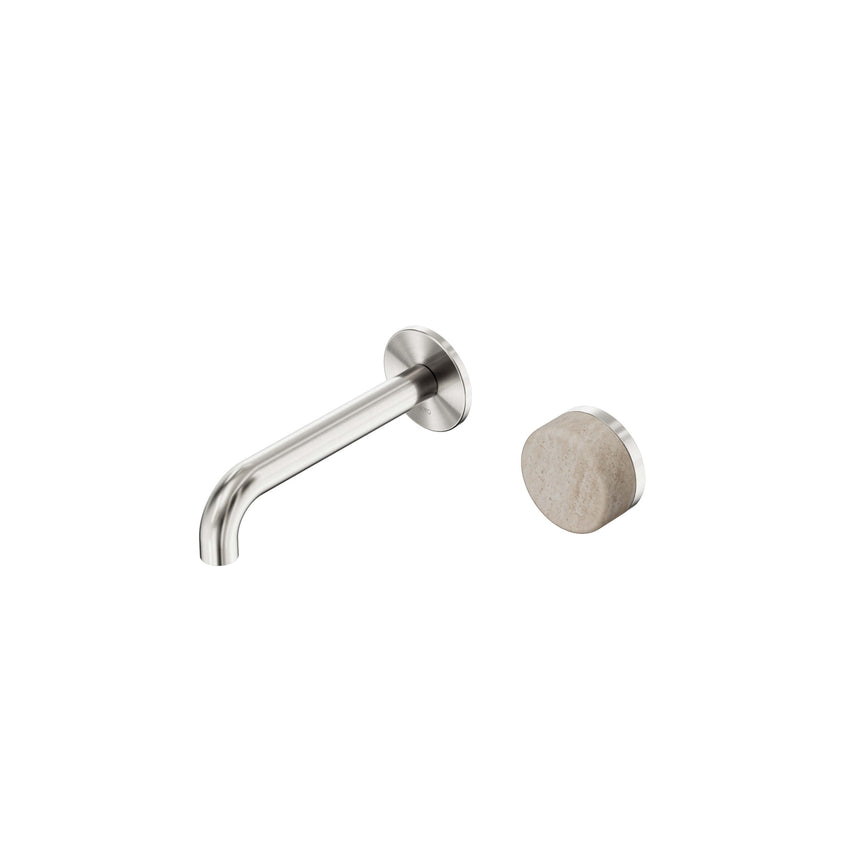 Nero Serenity Progressive Wall Basin Mixer 160mm Spout With Rome Travertine Handle Brushed Nickel Tapware Nero Default Title