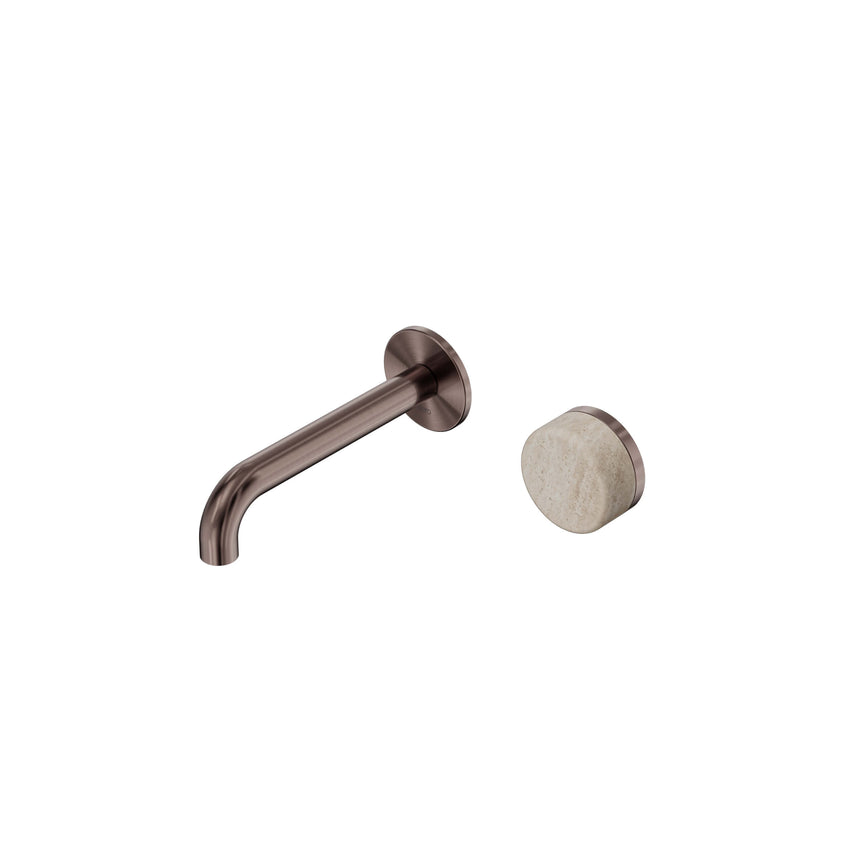 Nero Serenity Progressive Wall Basin Mixer 160mm Spout With Rome Travertine Handle Brushed Bronze Tapware Nero Default Title