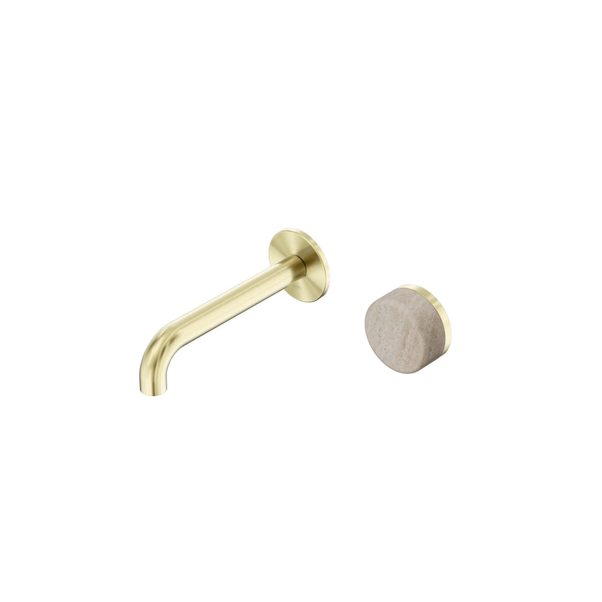 Nero Serenity Progressive Wall Basin Mixer 160mm Spout With Rome Travertine Handle Brushed Gold Tapware Nero Default Title