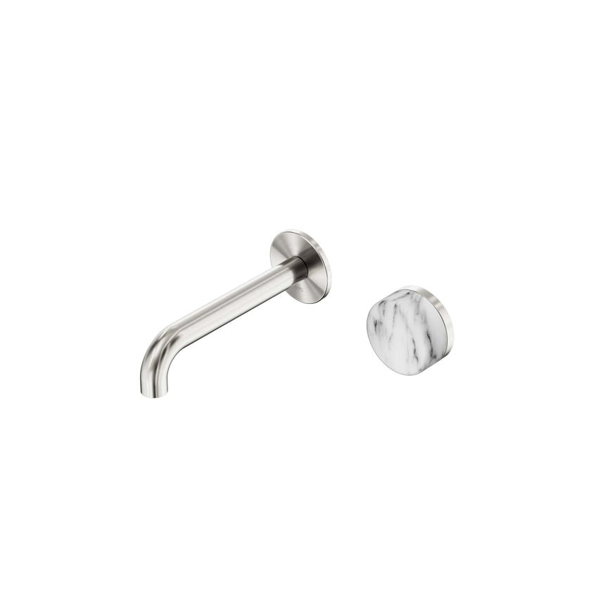 Nero Serenity Progressive Wall Basin Mixer 160mm Spout With Arabescato Corchia Handle Brushed Nickel Tapware Nero Default Title