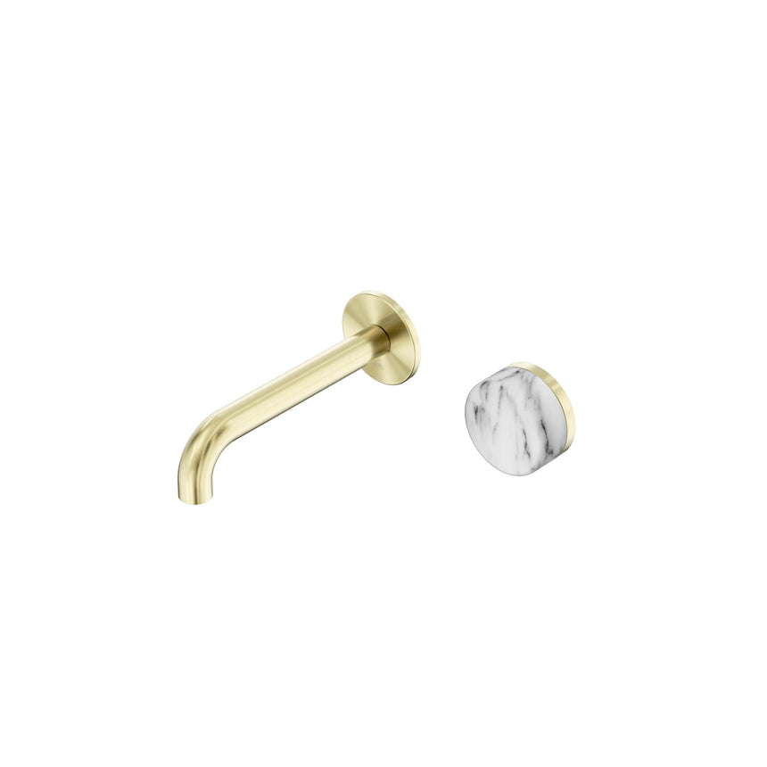 Nero Serenity Progressive Wall Basin Mixer 160mm Spout With Arabescato Corchia Handle Brushed Gold Tapware Nero Default Title