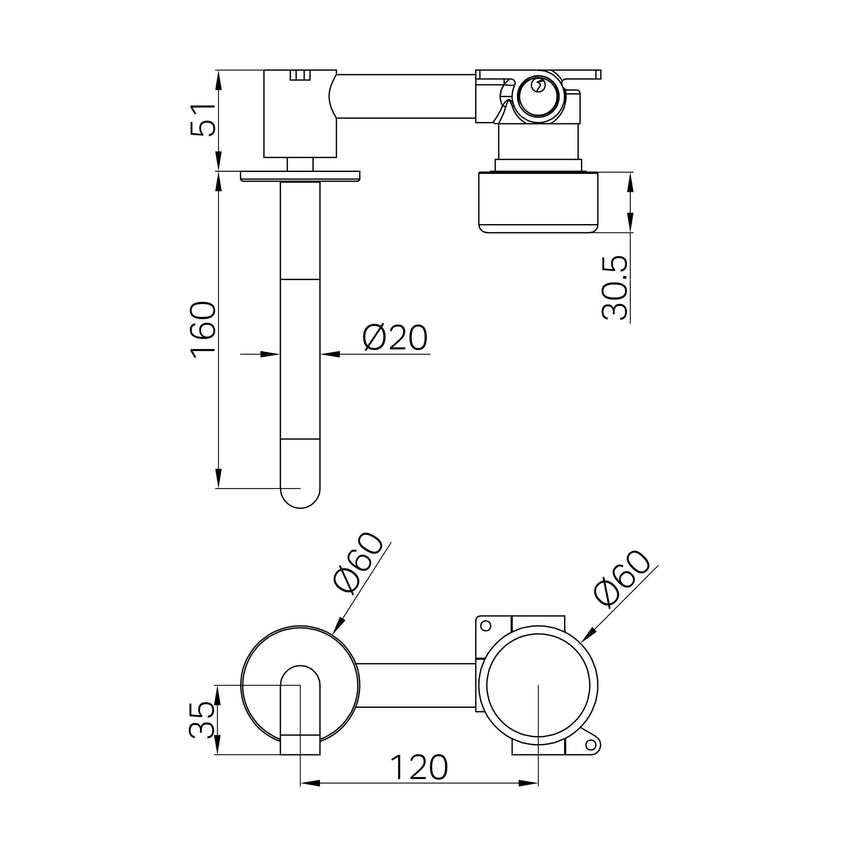 Nero Serenity Progressive Wall Basin Mixer 160mm Spout With Metal Handle Chrome Tapware Nero