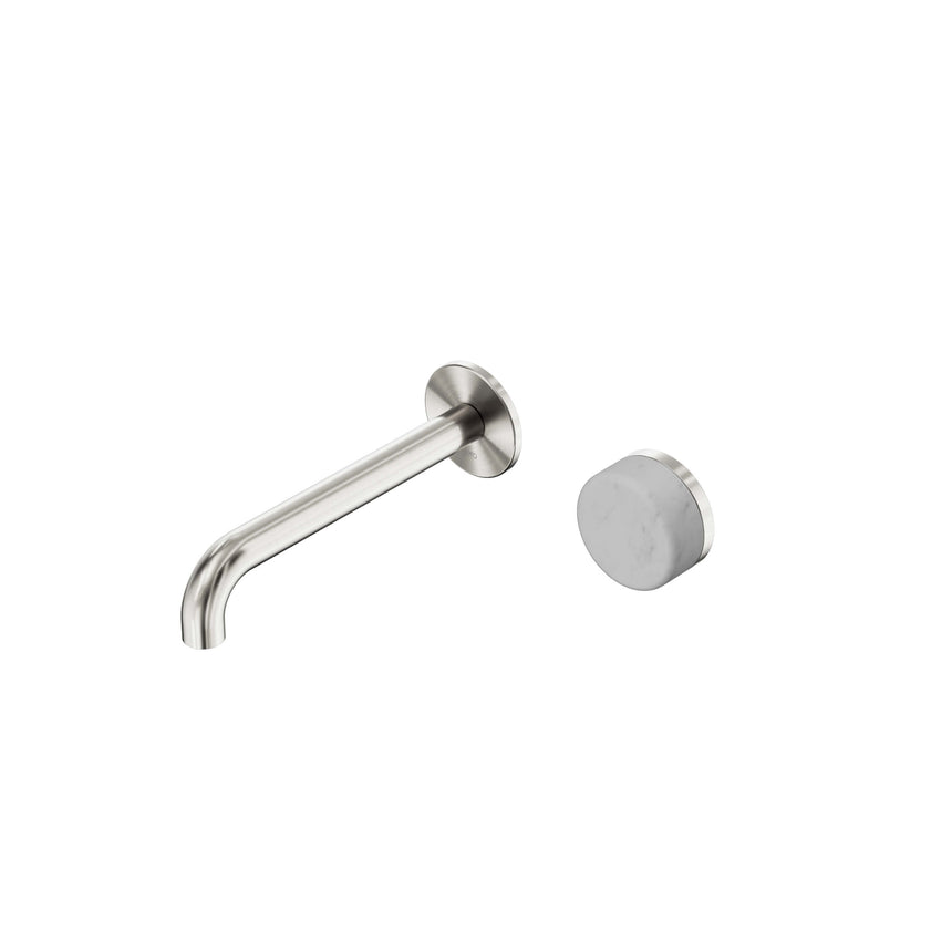 Nero Serenity Progressive Wall Basin Mixer 185mm Spout With Carrara Handle Brushed Nickel Tapware Nero Default Title