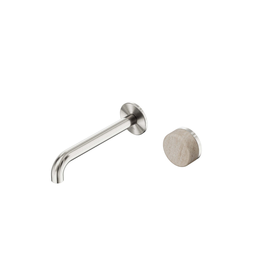 Nero Serenity Progressive Wall Basin Mixer 185mm Spout With Rome Travertine Handle Brushed Nickel Tapware Nero Default Title