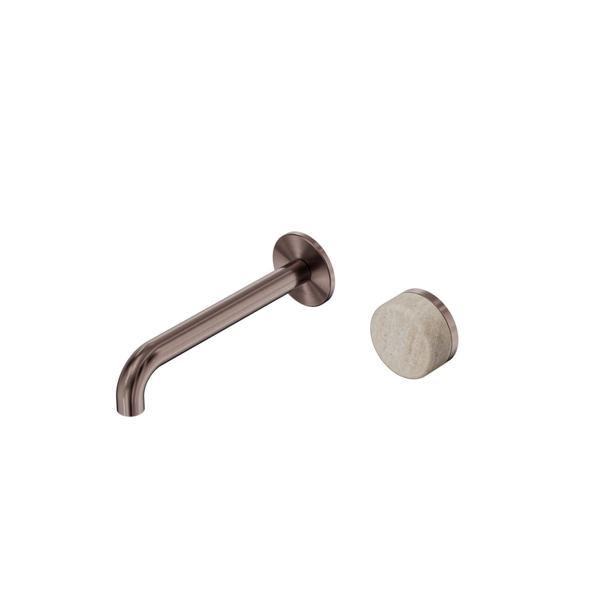 Nero Serenity Progressive Wall Basin Mixer 185mm Spout With Rome Travertine Handle Brushed Bronze Tapware Nero Default Title