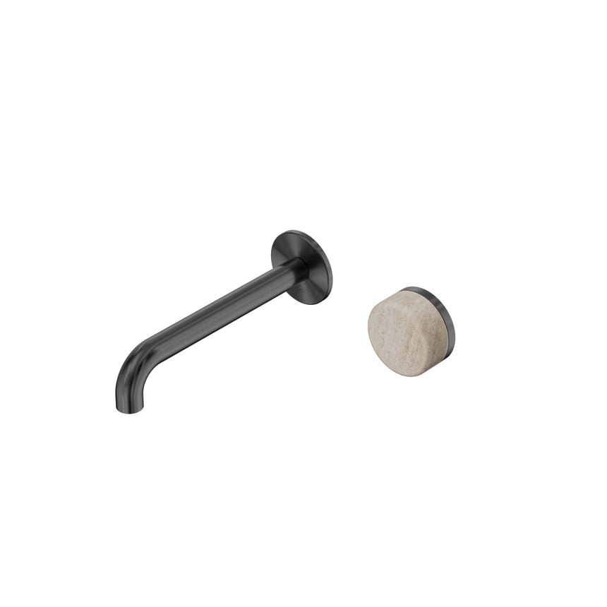 Nero Serenity Progressive Wall Basin Mixer 185mm Spout With Rome Travertine Handle Gun Metal Tapware Nero Default Title