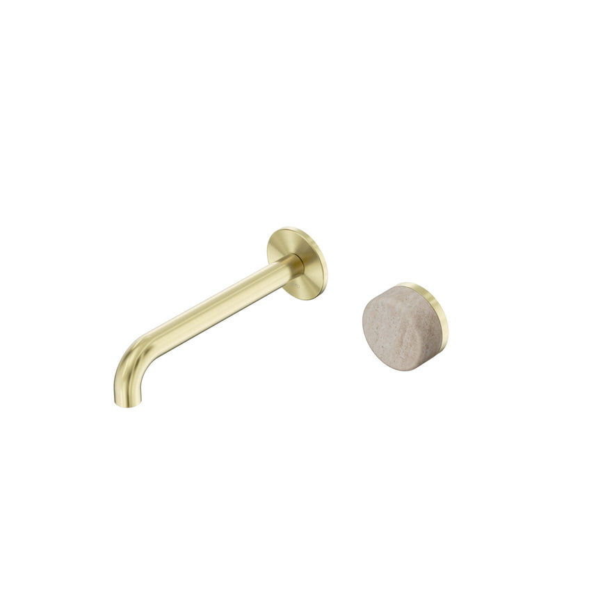 Nero Serenity Progressive Wall Basin Mixer 185mm Spout With Rome Travertine Handle Brushed Gold Tapware Nero Default Title