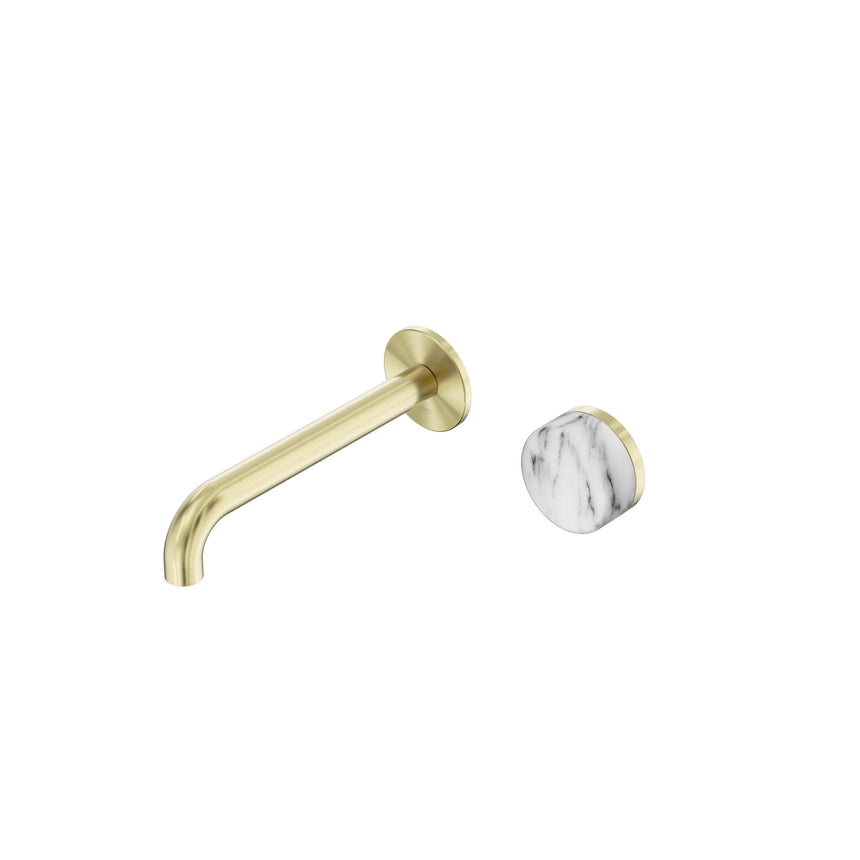 Nero Serenity Progressive Wall Basin Mixer 185mm Spout With Arabescato Corchia Handle Brushed Gold Tapware Nero Default Title
