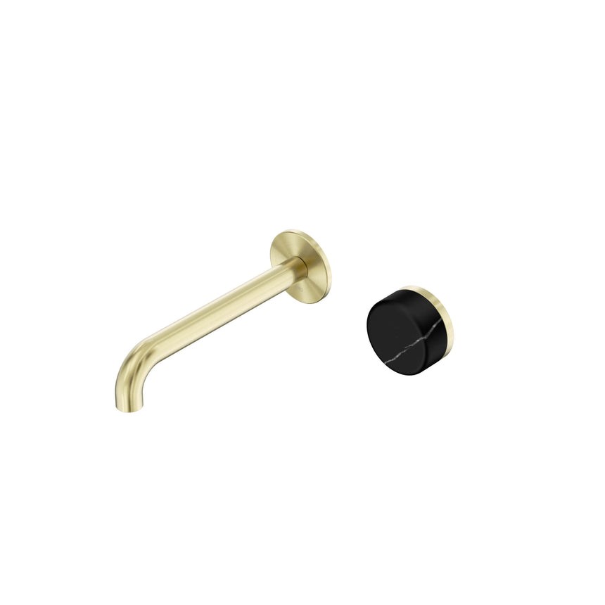Nero Serenity Progressive Wall Basin Mixer 185mm Spout With Marquina Black Handle Brushed Gold Tapware Nero Default Title