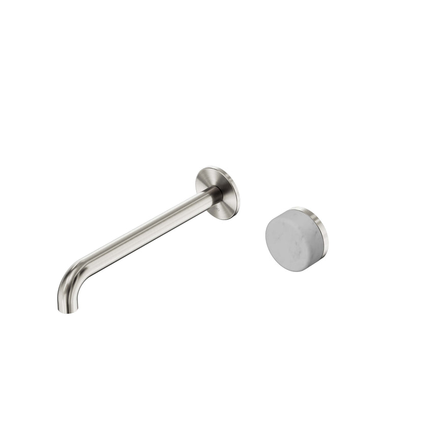 Nero Serenity Progressive Wall Basin Mixer 220mm Spout With Carrara Handle Brushed Nickel Tapware Nero Default Title