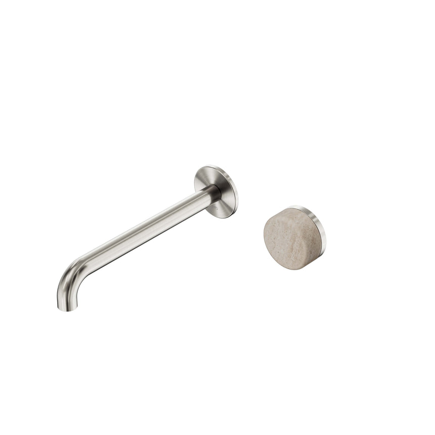 Nero Serenity Progressive Wall Basin Mixer 220mm Spout With Rome Travertine Handle Brushed Nickel Tapware Nero Default Title
