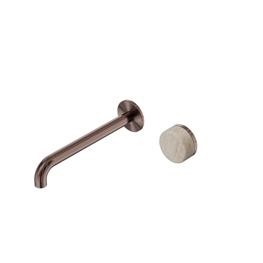 Nero Serenity Progressive Wall Basin Mixer 220mm Spout With Rome Travertine Handle Brushed Bronze Tapware Nero Default Title