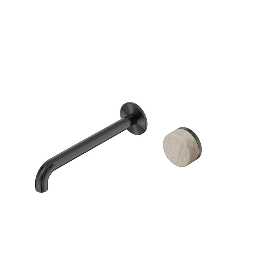 Nero Serenity Progressive Wall Basin Mixer 220mm Spout With Rome Travertine Handle Gun Metal Tapware Nero Default Title
