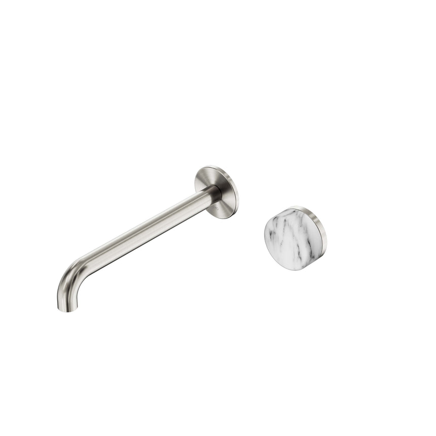 Nero Serenity Progressive Wall Basin Mixer 220mm Spout With Arabescato Corchia Handle Brushed Nickel Tapware Nero Default Title