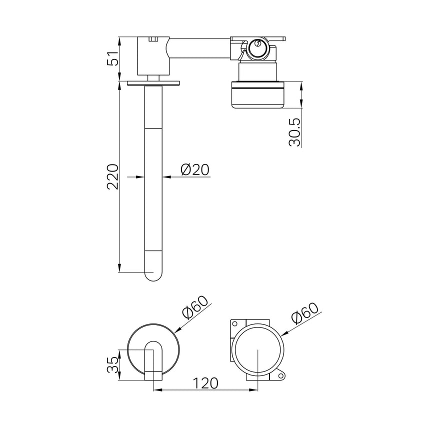 Nero Serenity Progressive Wall Basin Mixer 220mm Spout With Arabescato Corchia Handle Brushed Nickel Tapware Nero