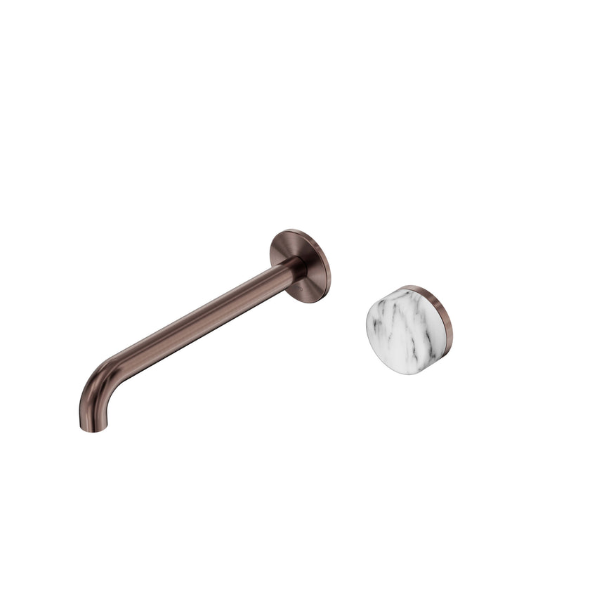 Nero Serenity Progressive Wall Basin Mixer 220mm Spout With Arabescato Corchia Handle Brushed Bronze Tapware Nero Default Title