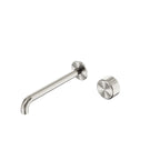 Nero Serenity Progressive Wall Basin Mixer 220mm Spout With Metal Handle Brushed Nickel