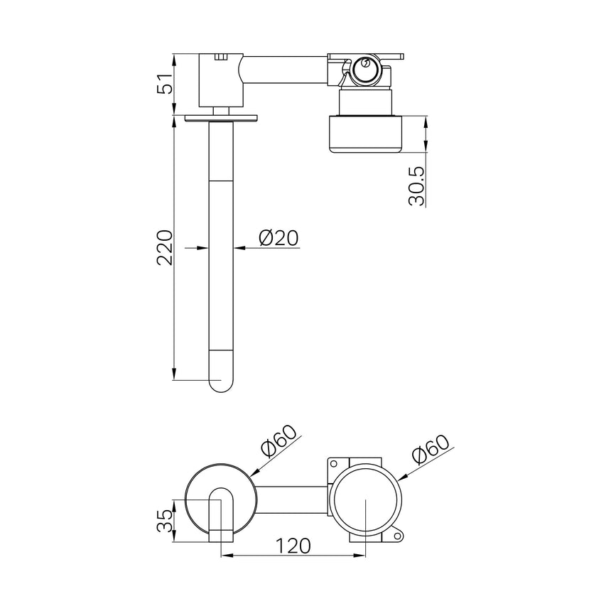 Nero Serenity Progressive Wall Basin Mixer 220mm Spout With Metal Handle Gun Metal Tapware Nero