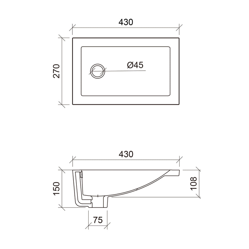 Mini Rectangle Undermount Basin 430mm Gloss White Bathroom Basin Timberline